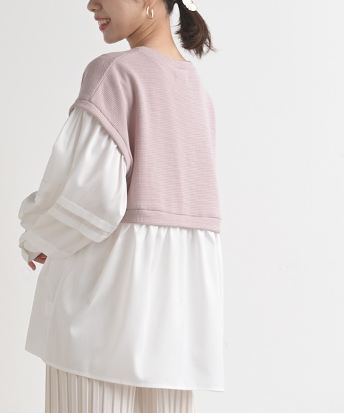 rps(アールピーエス)の「ワッフル×布帛レイヤー風ブラウス(シャツ/ブラウス・レディース・ミント/ブラック/ピンク・M)」の14枚目の写真