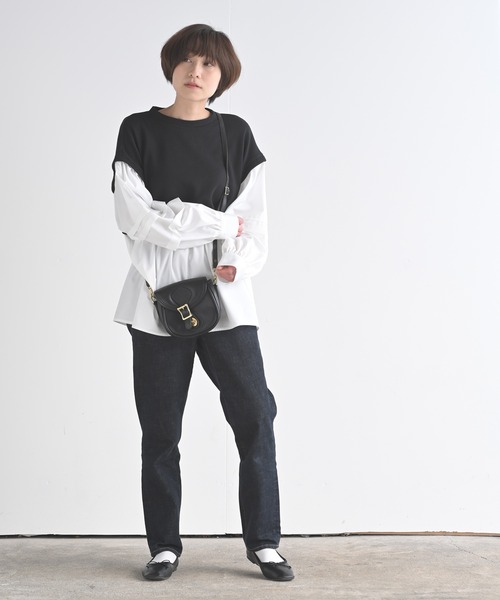 rps(アールピーエス)の「ワッフル×布帛レイヤー風ブラウス(シャツ/ブラウス・レディース・ミント/ブラック/ピンク・M)」の12枚目の写真