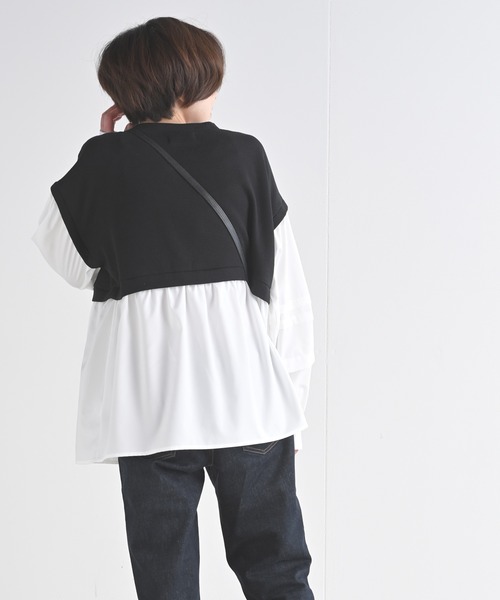 rps(アールピーエス)の「ワッフル×布帛レイヤー風ブラウス(シャツ/ブラウス・レディース・ミント/ブラック/ピンク・M)」の4枚目の写真