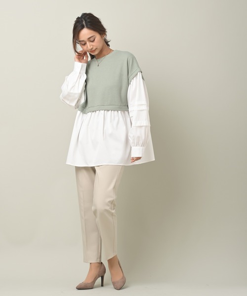 rps(アールピーエス)の「ワッフル×布帛レイヤー風ブラウス(シャツ/ブラウス・レディース・ミント/ブラック/ピンク・M)」の9枚目の写真