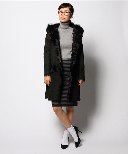 【美品】ESTNATION ブラックファー・ムートンコート ESTNATION（エストネーション）の「ESTNATION bis ダッフルムートン