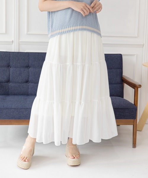 Mysa&Liina(ミーサリーナ)の「ガーゼティアードスカート(スカート・レディース・ブラック/オフホワイト/ライトグリーン/ミント・M)」の2枚目の写真