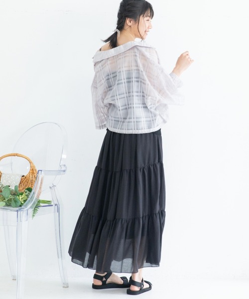 Mysa&Liina(ミーサリーナ)の「ガーゼティアードスカート(スカート・レディース・ブラック/オフホワイト/ライトグリーン/ミント・M)」の7枚目の写真