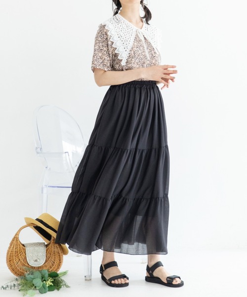 Mysa&Liina(ミーサリーナ)の「ガーゼティアードスカート(スカート・レディース・ブラック/オフホワイト/ライトグリーン/ミント・M)」の9枚目の写真