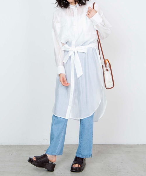 WEGO（ウィゴー）の「WEGO/ベルト付きシアーロングワンピース（ワンピース・レディース・グリーン系その他/ライトピンク/ホワイト・FREE）」の4枚目の写真