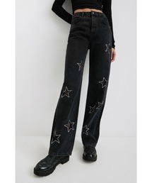 グリッター星柄 スリムジーンズ