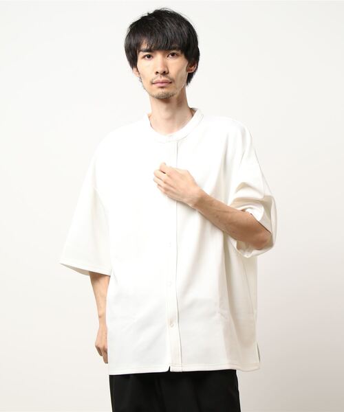 Bling Leads（ブリングリーズ）の「/Bling leads/ビッグシルエット5分袖バンドカラーシャツ（シャツ/ブラウス・メンズ・ブラック/グレイッシュブルー/グレイッシュベージュ/ホワイト・MEDIUM/LARGE）」の15枚目の写真