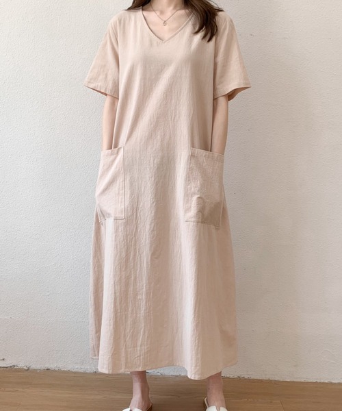 ABITOKYO(アビトーキョー)の「リネンライクVネックロングワンピース(ワンピース・レディース・ブラック/ベージュ/ピンク/グレー/ブラウン/オレンジ/イエロー/グリーン/ネイビー・M/L/XL)」の20枚目の写真