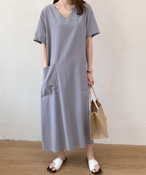 ABITOKYO(アビトーキョー)の「リネンライクVネックロングワンピース(ワンピース・レディース・ブラック/ベージュ/ピンク/グレー/ブラウン/オレンジ/イエロー/グリーン/ネイビー・M/L/XL)」の14枚目の写真