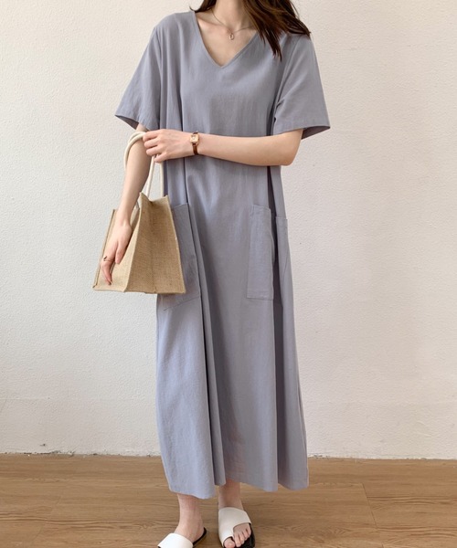 ABITOKYO(アビトーキョー)の「リネンライクVネックロングワンピース(ワンピース・レディース・ブラック/ベージュ/ピンク/グレー/ブラウン/オレンジ/イエロー/グリーン/ネイビー・M/L/XL)」の10枚目の写真
