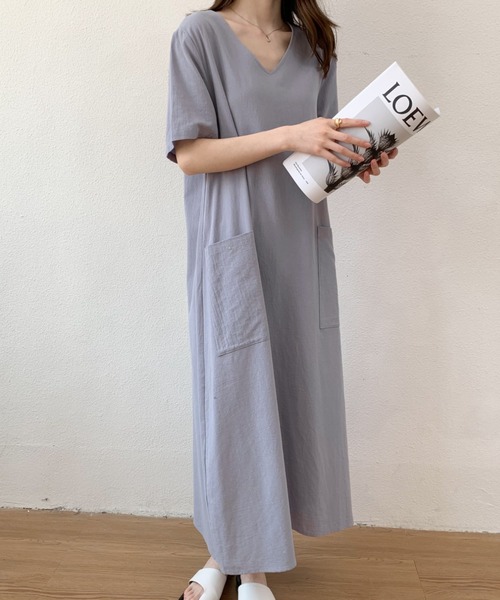ABITOKYO(アビトーキョー)の「リネンライクVネックロングワンピース(ワンピース・レディース・ブラック/ベージュ/ピンク/グレー/ブラウン/オレンジ/イエロー/グリーン/ネイビー・M/L/XL)」の11枚目の写真