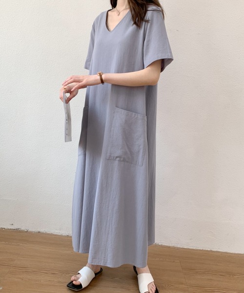 ABITOKYO(アビトーキョー)の「リネンライクVネックロングワンピース(ワンピース・レディース・ブラック/ベージュ/ピンク/グレー/ブラウン/オレンジ/イエロー/グリーン/ネイビー・M/L/XL)」の13枚目の写真