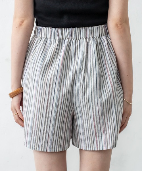 mystic（ミスティック）の「マルチストライプショートパンツ（スウェットパンツ・レディース・ブルー/ブラウン・FREE）」の5枚目の写真