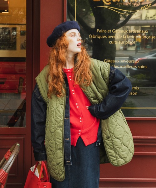 BONLECILL(ボンルシール)の「2wayキルティングライナーノーカラージャケット/ベスト(ノーカラージャケット・レディース・ブラック/ベージュ/オフホワイト/カーキ/アイボリー/ライトカーキ/オレンジ/ブラウン系1/ホワイト系1・FREE)」の15枚目の写真