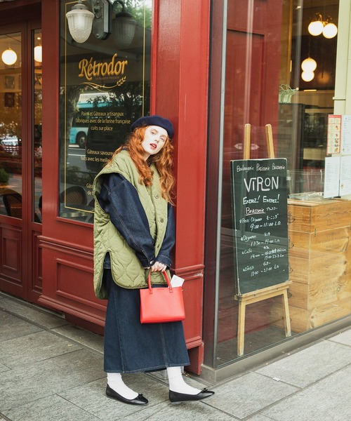 BONLECILL(ボンルシール)の「2wayキルティングライナーノーカラージャケット/ベスト(ノーカラージャケット・レディース・ブラック/ベージュ/オフホワイト/カーキ/アイボリー/ライトカーキ/オレンジ/ブラウン系1/ホワイト系1・FREE)」の16枚目の写真