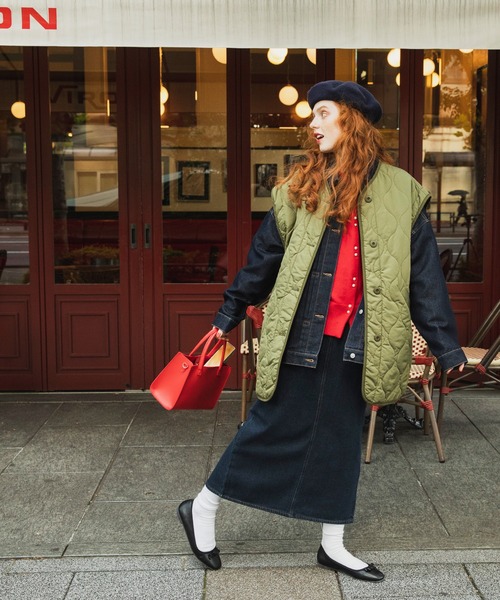 BONLECILL(ボンルシール)の「2wayキルティングライナーノーカラージャケット/ベスト(ノーカラージャケット・レディース・ブラック/ベージュ/オフホワイト/カーキ/アイボリー/ライトカーキ/オレンジ/ブラウン系1/ホワイト系1・FREE)」の17枚目の写真