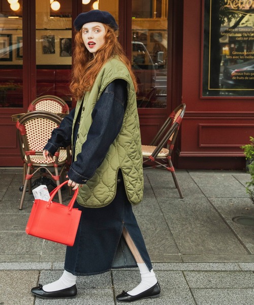 BONLECILL(ボンルシール)の「2wayキルティングライナーノーカラージャケット/ベスト(ノーカラージャケット・レディース・ブラック/ベージュ/オフホワイト/カーキ/アイボリー/ライトカーキ/オレンジ/ブラウン系1/ホワイト系1・FREE)」の19枚目の写真