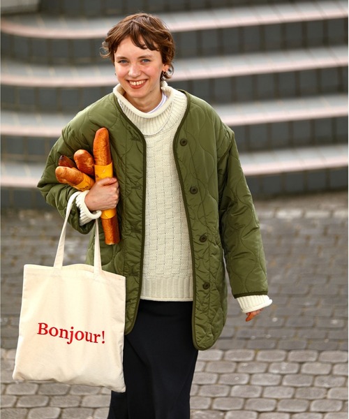 BONLECILL(ボンルシール)の「2wayキルティングライナーノーカラージャケット/ベスト(ノーカラージャケット・レディース・ブラック/ベージュ/オフホワイト/カーキ/アイボリー/ライトカーキ/オレンジ/ブラウン系1/ホワイト系1・FREE)」の21枚目の写真