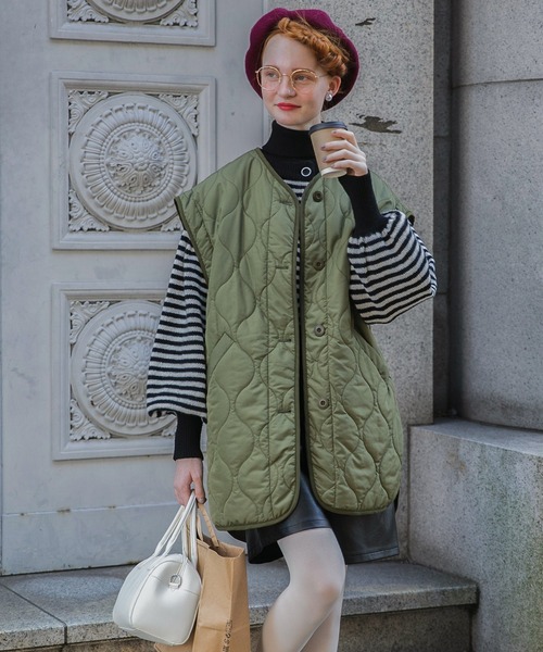 セール】2wayキルティングライナーノーカラージャケット／ベスト（ノー