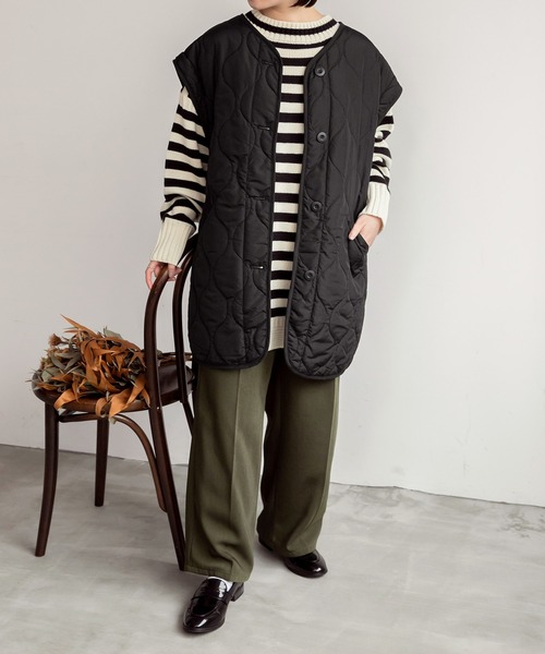 セール】2wayキルティングライナーノーカラージャケット／ベスト（ノー