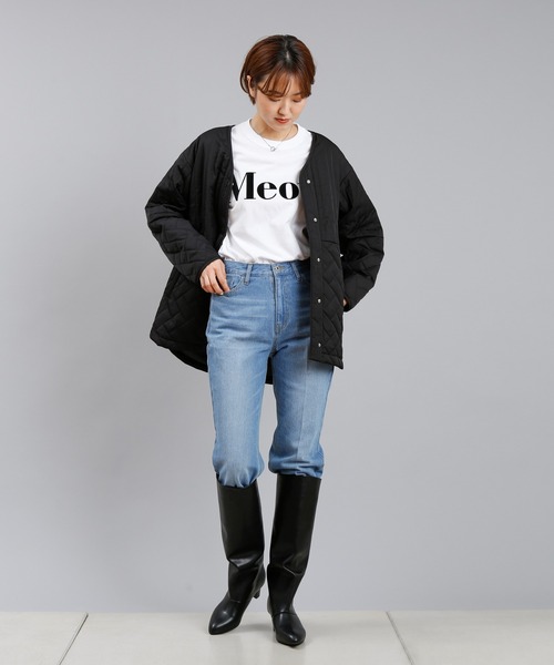 DouDou（ドゥドゥ）の「【WEB限定】パターンミックスキルティングハーフジャケット（ノーカラーコート・レディース・ライトグレー/ブラック・FREE）」の4枚目の写真