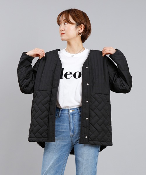 DouDou（ドゥドゥ）の「【WEB限定】パターンミックスキルティングハーフジャケット（ノーカラーコート・レディース・ライトグレー/ブラック・FREE）」の10枚目の写真