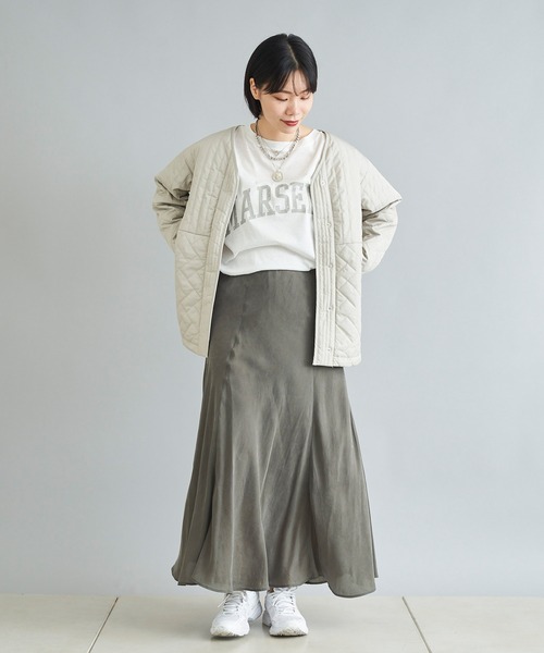 DouDou（ドゥドゥ）の「【WEB限定】パターンミックスキルティングハーフジャケット（ノーカラーコート・レディース・ライトグレー/ブラック・FREE）」の12枚目の写真