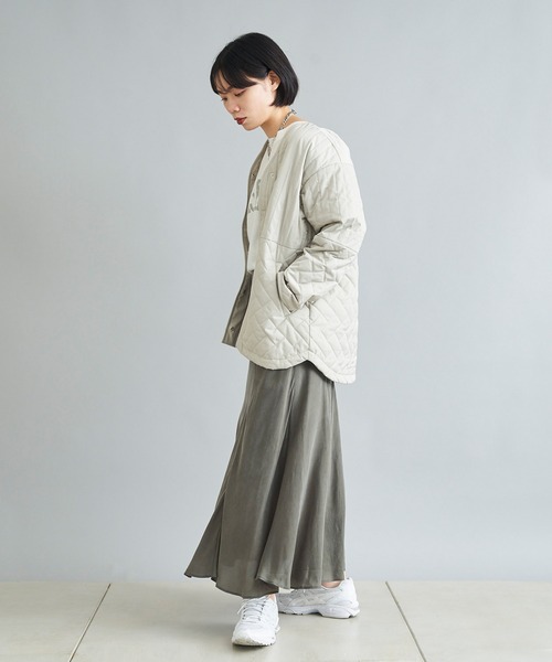 DouDou（ドゥドゥ）の「【WEB限定】パターンミックスキルティングハーフジャケット（ノーカラーコート・レディース・ライトグレー/ブラック・FREE）」の17枚目の写真