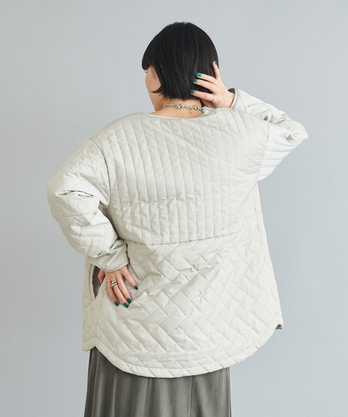 DouDou（ドゥドゥ）の「【WEB限定】パターンミックスキルティングハーフジャケット（ノーカラーコート・レディース・ライトグレー/ブラック・FREE）」の20枚目の写真