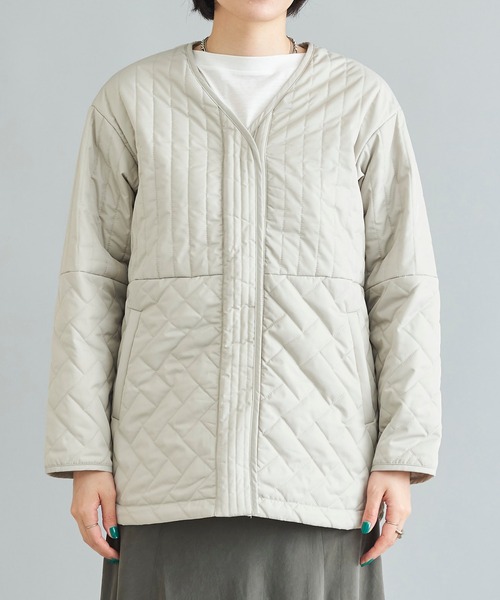 DouDou（ドゥドゥ）の「【WEB限定】パターンミックスキルティングハーフジャケット（ノーカラーコート・レディース・ライトグレー/ブラック・FREE）」の21枚目の写真