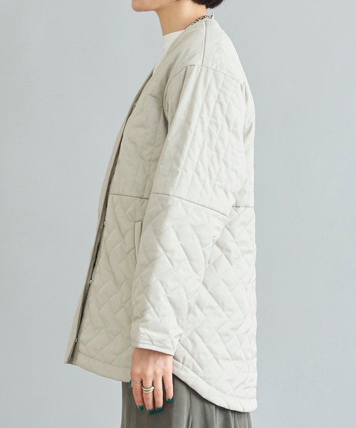 DouDou（ドゥドゥ）の「【WEB限定】パターンミックスキルティングハーフジャケット（ノーカラーコート・レディース・ライトグレー/ブラック・FREE）」の22枚目の写真