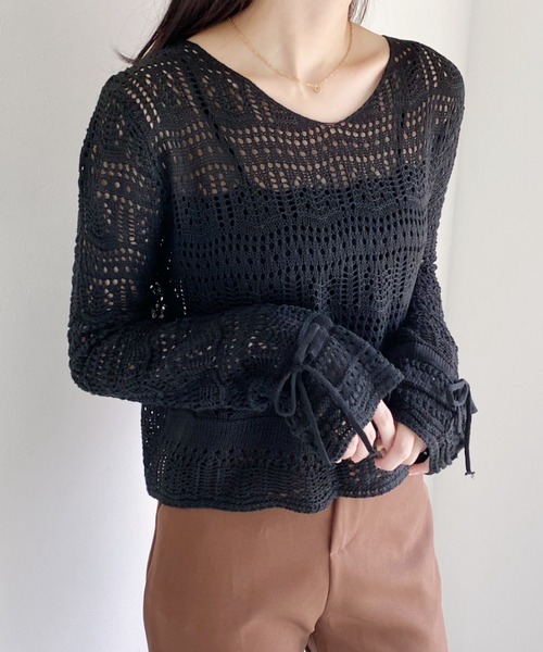 CLEA(クレア)の「クロップドメッシュ編みニット(ニット/セーター・レディース・ホワイト/ブラック/アイボリー・FREE)」の22枚目の写真