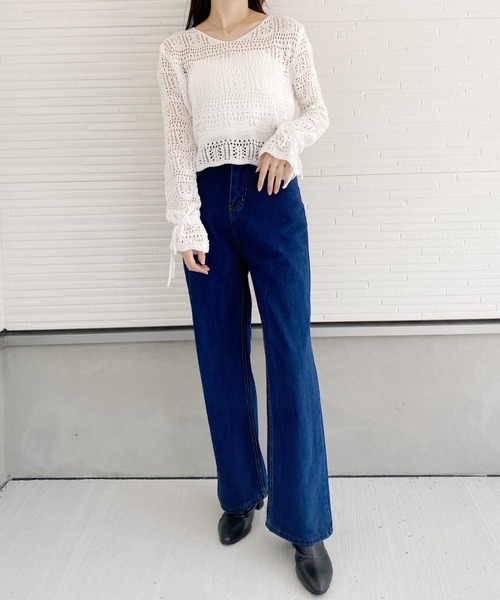 CLEA(クレア)の「クロップドメッシュ編みニット(ニット/セーター・レディース・ホワイト/ブラック/アイボリー・FREE)」の18枚目の写真
