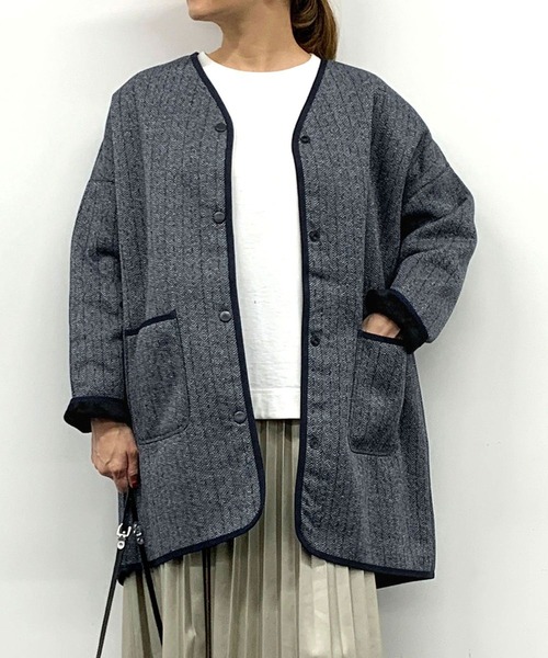 Grand PARK（グランドパーク）の「裏ファー素材　ノーカラーカーデ（カーディガン/ボレロ・レディース・チャコールグレー/グレー系その他/ネイビー系1・FREE）」の3枚目の写真