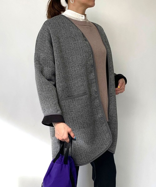 Grand PARK（グランドパーク）の「裏ファー素材　ノーカラーカーデ（カーディガン/ボレロ・レディース・チャコールグレー/グレー系その他/ネイビー系1・FREE）」の2枚目の写真