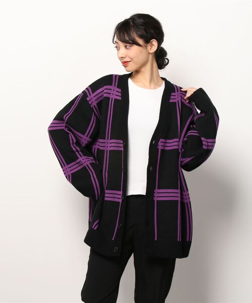 VANQUISH（ヴァンキッシュ）の「Check knit Cardigan　＊（カーディガン/ボレロ・レディース・ブラック/ベージュ・M/L）」の2枚目の写真