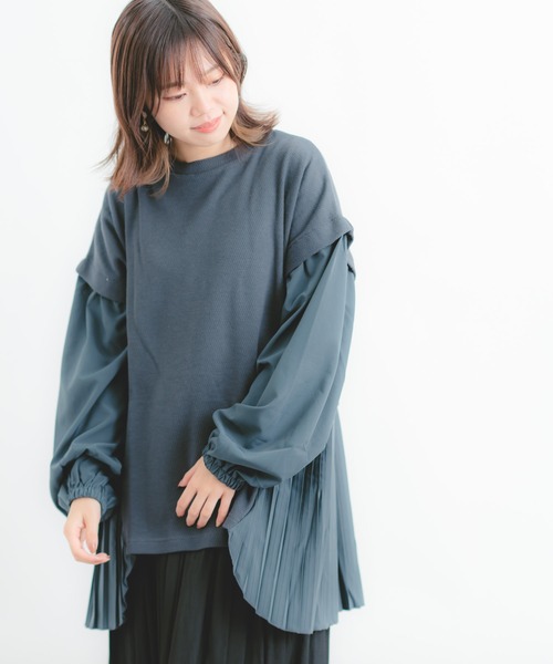 Wordtrobe（ワードトローブ）の「【wordtrobe】ワッフルx布帛コンビペプラム チュニック（シャツ/ブラウス・レディース・チャコールグレー/ベージュ/ブラウン/カーキ・FREE）」の2枚目の写真