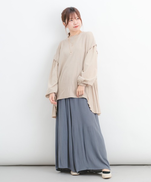 Wordtrobe（ワードトローブ）の「【wordtrobe】ワッフルx布帛コンビペプラム チュニック（シャツ/ブラウス・レディース・チャコールグレー/ベージュ/ブラウン/カーキ・FREE）」の18枚目の写真