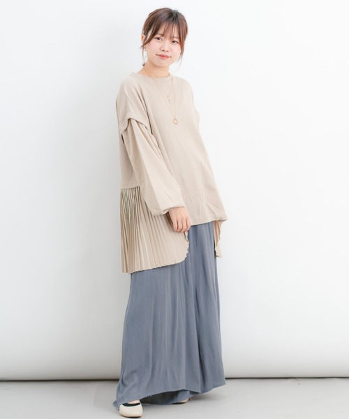 Wordtrobe（ワードトローブ）の「【wordtrobe】ワッフルx布帛コンビペプラム チュニック（シャツ/ブラウス・レディース・チャコールグレー/ベージュ/ブラウン/カーキ・FREE）」の14枚目の写真