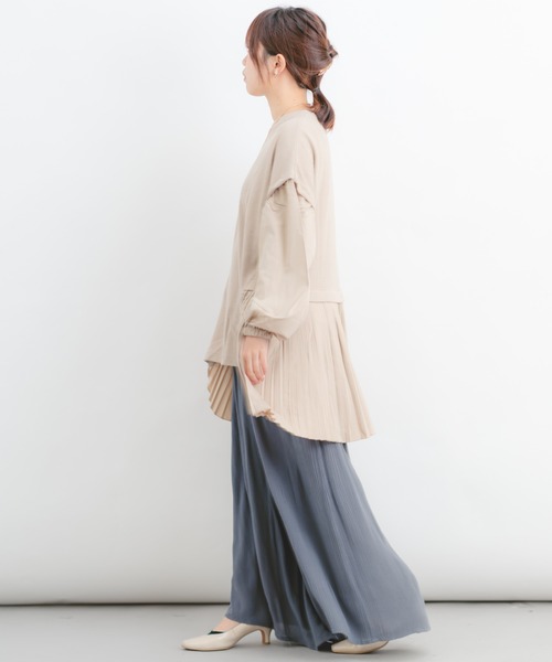 Wordtrobe（ワードトローブ）の「【wordtrobe】ワッフルx布帛コンビペプラム チュニック（シャツ/ブラウス・レディース・チャコールグレー/ベージュ/ブラウン/カーキ・FREE）」の5枚目の写真