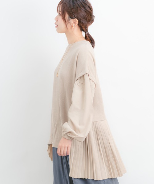 Wordtrobe（ワードトローブ）の「【wordtrobe】ワッフルx布帛コンビペプラム チュニック（シャツ/ブラウス・レディース・チャコールグレー/ベージュ/ブラウン/カーキ・FREE）」の11枚目の写真