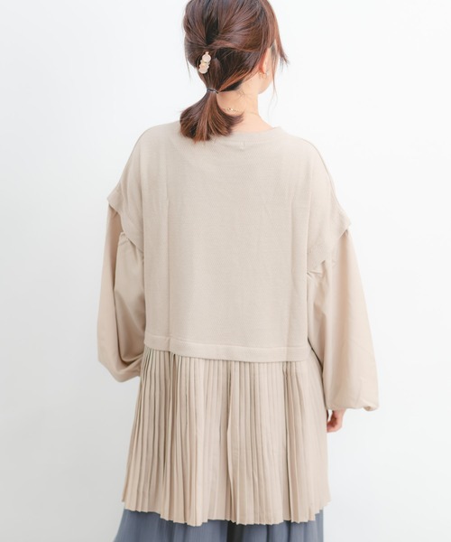 Wordtrobe（ワードトローブ）の「【wordtrobe】ワッフルx布帛コンビペプラム チュニック（シャツ/ブラウス・レディース・チャコールグレー/ベージュ/ブラウン/カーキ・FREE）」の8枚目の写真