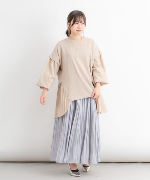 Wordtrobe（ワードトローブ）の「【wordtrobe】ワッフルx布帛コンビペプラム チュニック（シャツ/ブラウス・レディース・チャコールグレー/ベージュ/ブラウン/カーキ・FREE）」の6枚目の写真