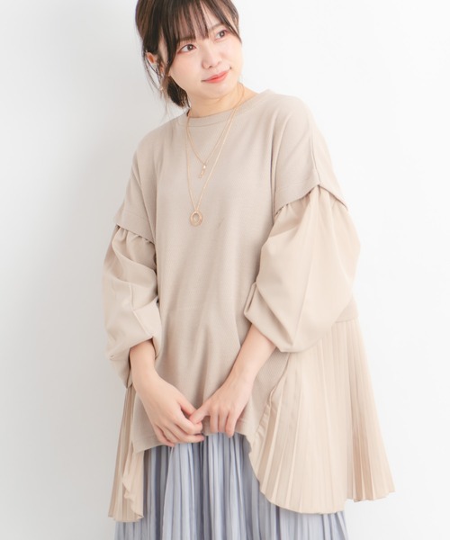 Wordtrobe（ワードトローブ）の「【wordtrobe】ワッフルx布帛コンビペプラム チュニック（シャツ/ブラウス・レディース・チャコールグレー/ベージュ/ブラウン/カーキ・FREE）」の9枚目の写真