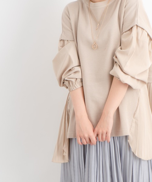 Wordtrobe（ワードトローブ）の「【wordtrobe】ワッフルx布帛コンビペプラム チュニック（シャツ/ブラウス・レディース・チャコールグレー/ベージュ/ブラウン/カーキ・FREE）」の13枚目の写真