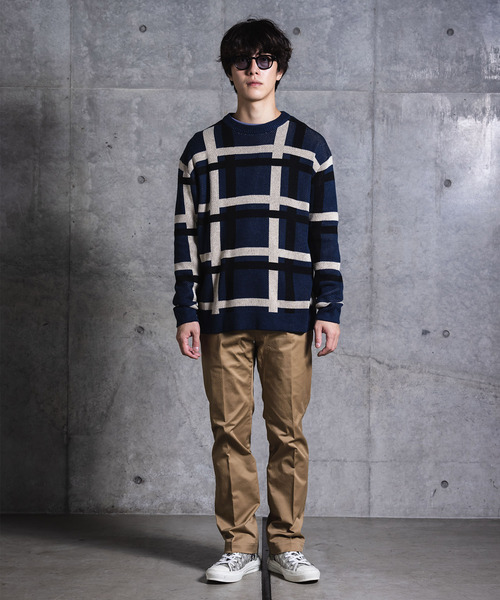 NIDO（ニド）の「チェック柄ニットプルオーバー（ニット/セーター・メンズ・ブラウン/ブルー・M/L）」の5枚目の写真