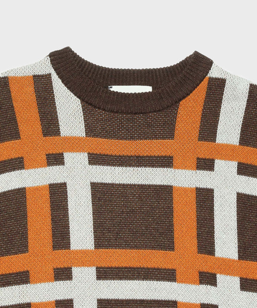 NIDO（ニド）の「チェック柄ニットプルオーバー（ニット/セーター・メンズ・ブラウン/ブルー・M/L）」の4枚目の写真