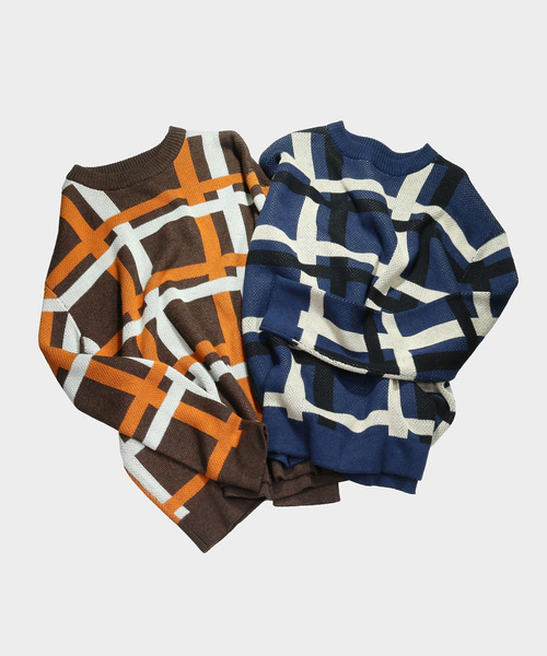 NIDO（ニド）の「チェック柄ニットプルオーバー（ニット/セーター・メンズ・ブラウン/ブルー・M/L）」の13枚目の写真