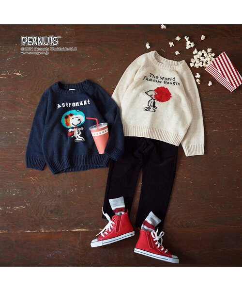 PEANUTS（ピーナッツ）の「PEANUTS モチーフニット(スヌーピー)（ニット/セーター・キッズ・ネイビー/キナリ・120/90/100/80/110/130）」の3枚目の写真