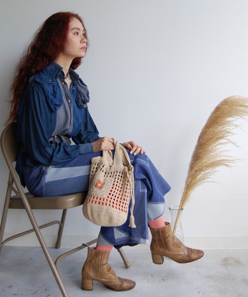 ROYAL FLASH（ロイヤルフラッシュ）の「C -cie-/COTTON CROCHET NET TOTE（トートバッグ・レディース・オレンジ/ライトブルー/オフホワイト・FREE）」の2枚目の写真